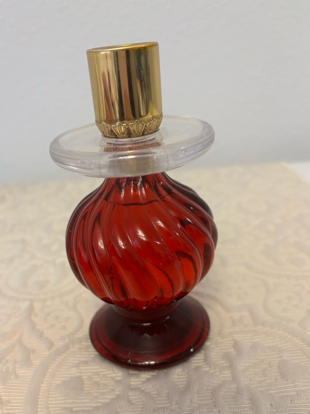 Vintage Avon Red Swirl Glass Candlestick Charisma Cologne 4oz